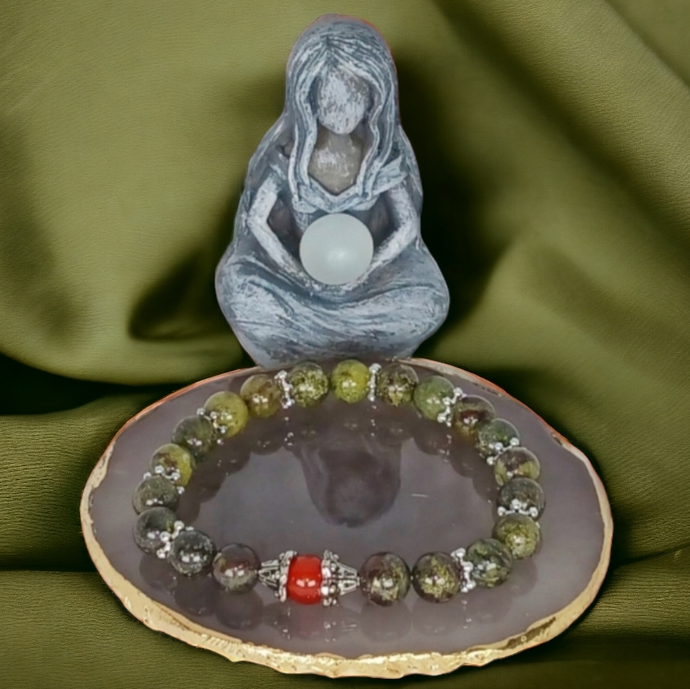 Dragon Blood Jasper & Red Agate Crystal Beaded Bracelet Artisan Made Y2K Rust